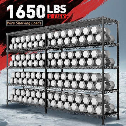 REIBII 73''W Storage Shelves Load 1650 LBS Metal Shelving 5-Tier Adjustable Heavy Duty Metal Shelves Wire Shelving Unit for Wire Shelf for Industrial Garage Pantry Kitchen,17.7"D x 73"W x 71"H, 2PCS