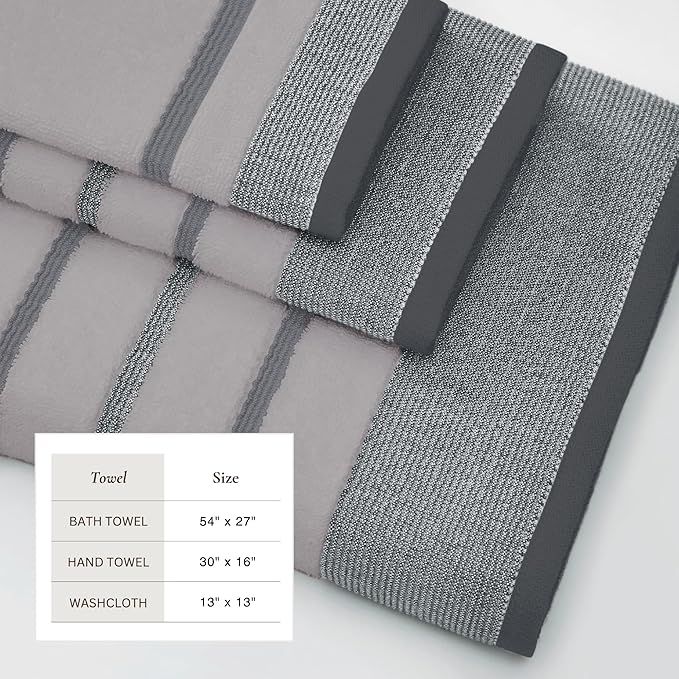 Great Bay Home Decorative Bath Towel Set - Luxury Cotton 6 Piece Towel Set - 2 Bath Towels, 2 Hand Towels, 2 Washcloths - Luxurious, Ultra-Soft, Durable Towel for Bathroom Decor (Grey)