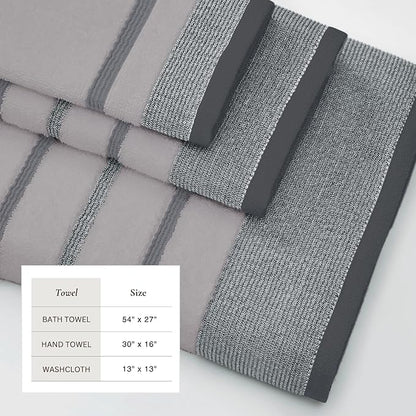 Great Bay Home Decorative Bath Towel Set - Luxury Cotton 6 Piece Towel Set - 2 Bath Towels, 2 Hand Towels, 2 Washcloths - Luxurious, Ultra-Soft, Durable Towel for Bathroom Decor (Grey)