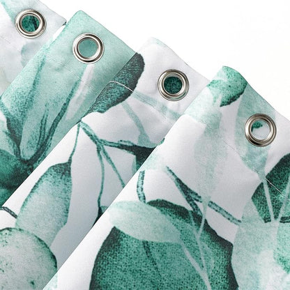 Gibelle Extra Long Shower Curtain 72 x 84, Teal Floral Shower Curtain for Bathroom, Watercolor Plant Eucalyptus Leaves Fabric Shower Curtain Set