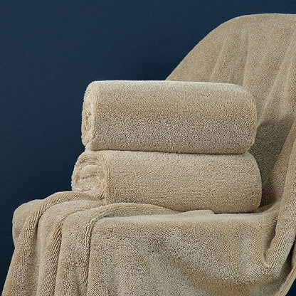 POLYTE Ring Spun Microfiber Oversize Quick Dry Lint Free Bath Towel, 60 x 30 in, Pack of 2 (Beige)