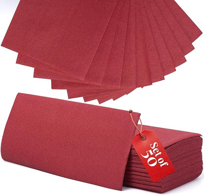 Prestee Red Napkins for Table - Disposable - Soft and Absorbent Paper Hand Towels for Dinner Parties and All Types Events - Pre folded Linen Feel Napkins - Paper Towels 7.8 x 4in and 50 Count