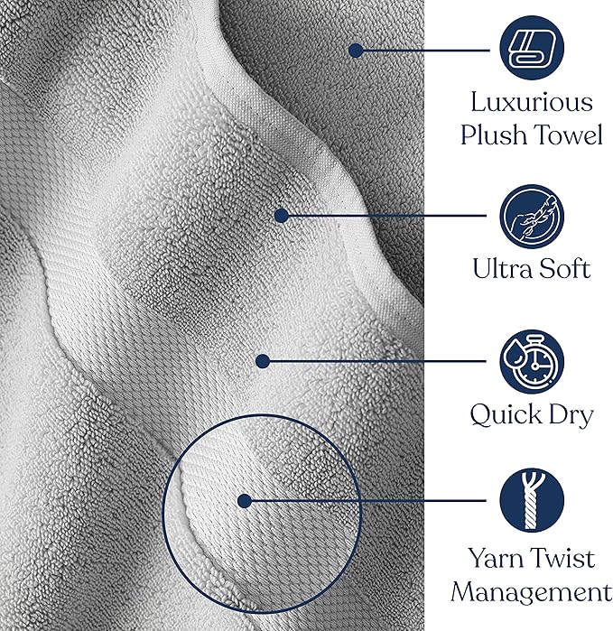 Delara Organic Cotton Luxuriously Plush Bath Towel Pack of 4 | GOTS & OEKO-TEX Certified | Premium Hotel Quality Towels | Feather Touch Technology|650 GSM Long Staple|Soft, Quick Dry & Ultra-Absorbent