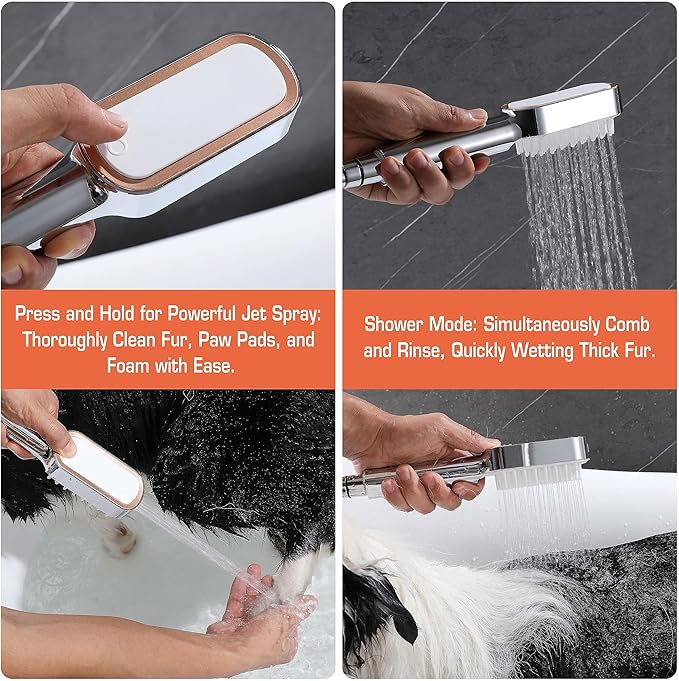 Pet Bathing Comb Sprayer Set - Dog Grooming Tool with Silicone Comb - like Bristles, Extra - Long Hose & Shower Arm Diverter | Handheld Shower Head for Gentle Fur Cleaning & Massage