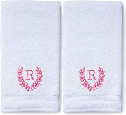 Decorative and Monogrammed Hand Towels for Bathroom Kitchen Makeup | Personalized Gift for Wedding-Bridal | Roman Font Custom Luxury Turkish Towel | Spa Collection, Oversized, 16 X 30 Inch, Set of 2