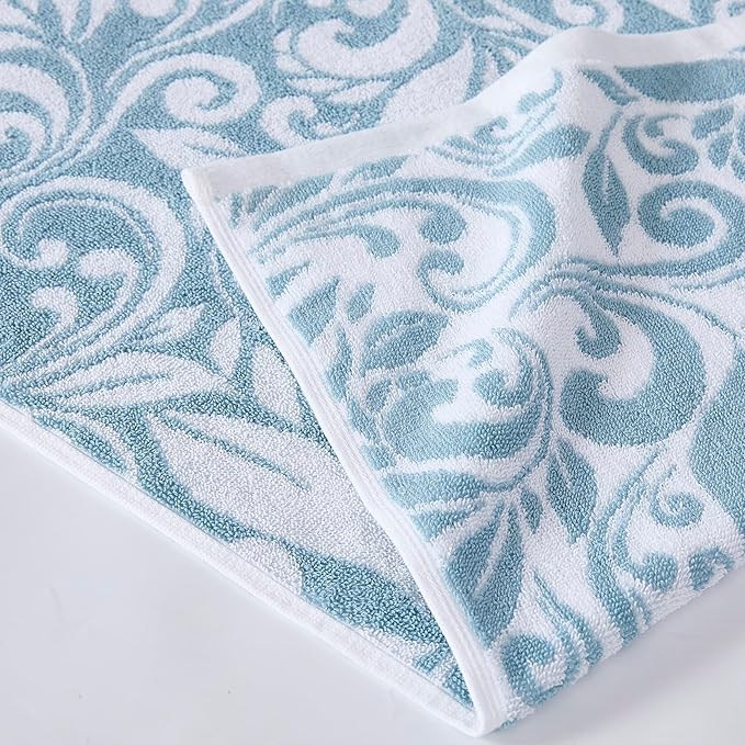 Modern Threads Trefoil Filigree 6-Piece 100% Cotton Towel Set – Reversible Yarn Dyed Jacquard – Includes 2 Bath Towels, 2 Hand Towels, 2 Washcloths – Absorbent, Quick Dry, Soft & Durable – Sky Blue