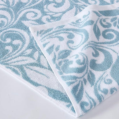 Modern Threads Trefoil Filigree 6-Piece 100% Cotton Towel Set – Reversible Yarn Dyed Jacquard – Includes 2 Bath Towels, 2 Hand Towels, 2 Washcloths – Absorbent, Quick Dry, Soft & Durable – Sky Blue