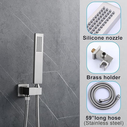 Shower System 12 Inches & 6 Inches Rainfall Shower Head System for Bathroom 3 Function Shower System Set Shower Faucet Concealed Installation Valve（Brushed Nickel）