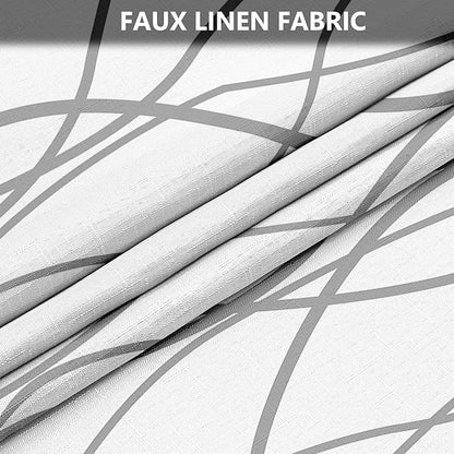 Tititex Morden 140gms Faux Linen Fabric Bath Shower Curtain Set Textured Fabric with White Gray Curve Pattern 72x72 Inch Water Resistant Bathroom Curtains, Weighted Hem & Hooks for Home/Hotel