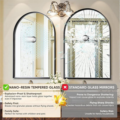 Arched Mirror 22"x30",Bathroom Mirror, Wall Mounted Vanity Mirror with Arch Metal Frame for Bathroom, Over Sink, Bedroom, Living Room, Deep Frame, Black
