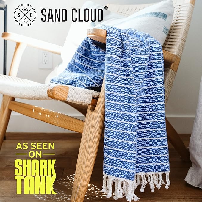 Sand Cloud Turkish Beach Towel - Sand Proof - 100% Certified Organic Turkish Towel - Quick Dry Towel for Beach, Picnic, Blanket or Bath Towel - As Seen on Shark Tank - Gocek (Royal Blue)