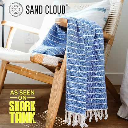 Sand Cloud Turkish Beach Towel - Sand Proof - 100% Certified Organic Turkish Towel - Quick Dry Towel for Beach, Picnic, Blanket or Bath Towel - As Seen on Shark Tank - Gocek (Royal Blue)