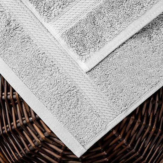 Superior Egyptian Cotton Pile 10 Piece Towel Set, Includes 2 Bath, 4 Hand, 4 Face Towels/Washcloths, Ultra Soft Luxury Towels, Thick Plush Essentials, Guest Bath, Spa, Hotel Bathroom, Silver