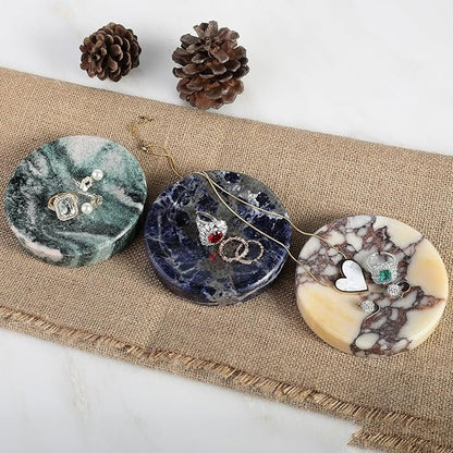 Koville Luxury Stone Jewelry Dish, Small Round Trinket Tray for Ring Necklace Earring, 4" Decorative Dish, Aesthetic Home Table Decor, Natural Stone Soap Dish for Bathroom Kitchen((Green)