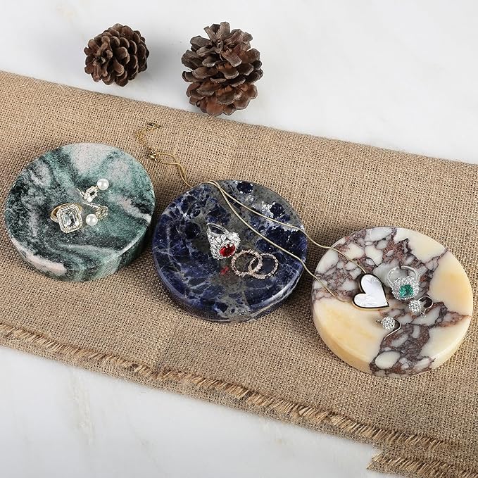 Koville Luxury Italy Calacatta Viola Marble Jewelry Dish, Small Round Trinket Dish for Ring Necklace Earring, 4" Stone Decorative Dish, Aesthetic Home Table Marble Decor