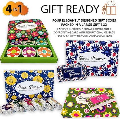 Shower Steamers for Women Gift Set – 24 Pack (4 Boxes of 6), Aromatherapy Shower Bombs w/Essential Oils, Relaxing Shower Melts, Perfect Spa Gift for Christmas, Stocking Stuffers for Women, Men, Teens