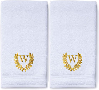 Decorative and Monogrammed Hand Towels for Bathroom Kitchen Makeup | Personalized Gift for Wedding-Bridal | Roman Font Custom Luxury Turkish Towel | Spa Collection, Oversized, 16 X 30 Inch, Set of 2