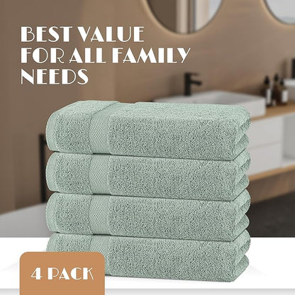 White Classic Green Bath Towels 27x54 Inch, Cotton Towel Set for Bathroom, Hotel, Gym, Spa, Soft Extra Absorbent Quick Dry 4 Pack