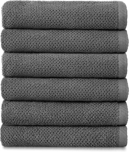 Welhome Franklin Premium 6 Pack Hand Towels Popcorn Textured Charcoal Bathroom Towels Hotel & Spa Towels for Bathroom Soft & Absorbent 600 GSM 100% Cotton Hand Towels