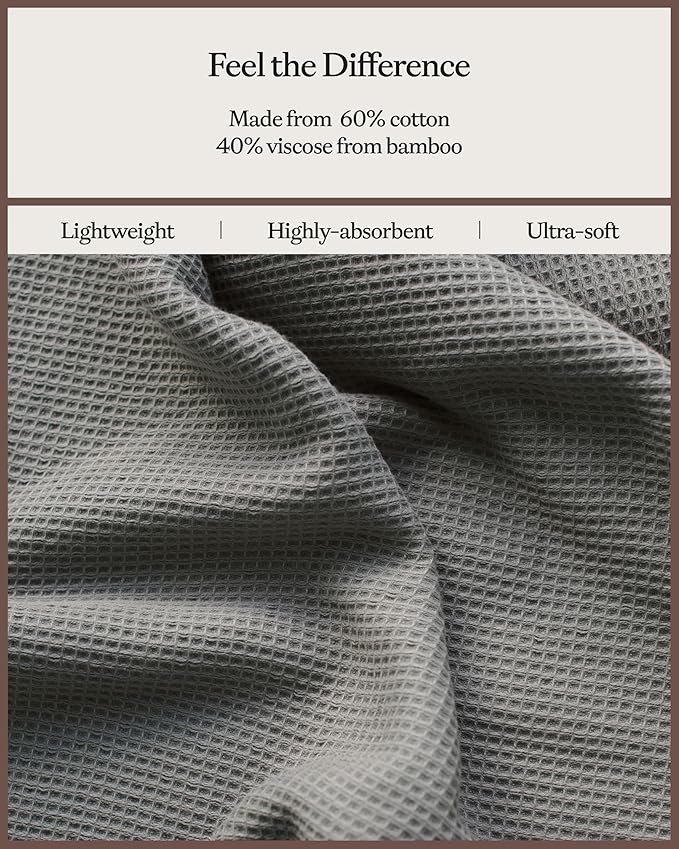 Cozy Earth Waffle Washcloths - 60% Cotton 40% Viscose from Bamboo Washcloths 13 x 13 Inches - Soft & Absorbent Terry, Reversible Mini Textured Waffle & Weave Pattern - 4 Pack