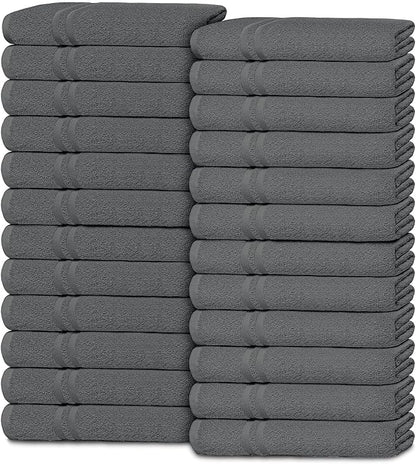 White Classic Wealuxe Dark Gray Washcloths 24 Pack - 600 GSM 100% Ring-Spun Cotton Wash Cloths for Showering, Highly Absorbent and Soft | 12x12 Inches