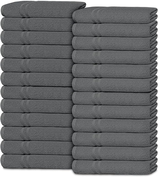 White Classic Wealuxe Dark Gray Washcloths 24 Pack - 600 GSM 100% Ring-Spun Cotton Wash Cloths for Showering, Highly Absorbent and Soft | 12x12 Inches