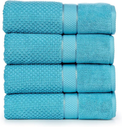 Ample Decor Sky Blue Bath Towels for Bathroom Set of 4 100% Cotton Popcorn Textured -Quick Dry, Highly Absorbent, Oeko-TEX Certified, Machine Washable - Mulaayam Collection - 30 X 54 Inch