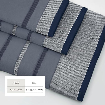 Great Bay Home Decorative Bath Towel Set - Luxury Cotton 4 Pack 54x27 Bath Towel Set - Luxurious, Ultra-Soft, Durable Towels for Bathroom Decor (Blue)