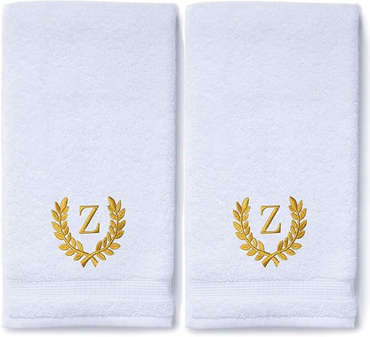 Decorative and Monogrammed Hand Towels for Bathroom Kitchen Makeup | Personalized Gift for Wedding-Bridal | Roman Font Custom Luxury Turkish Towel | Spa Collection, Oversized, 16 X 30 Inch, Set of 2
