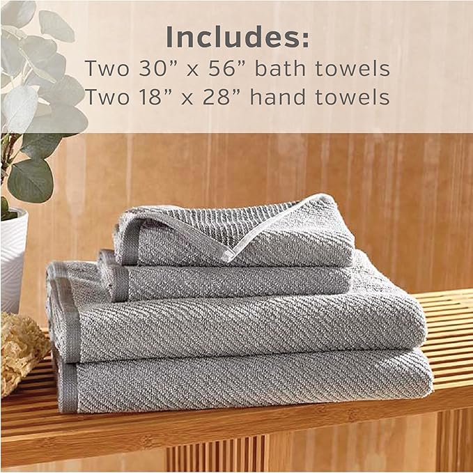 Wellbe 4-Piece Towel Set - Quick Dry, Absorbent, Soft, 2 Bath, 2 Hand, Grey