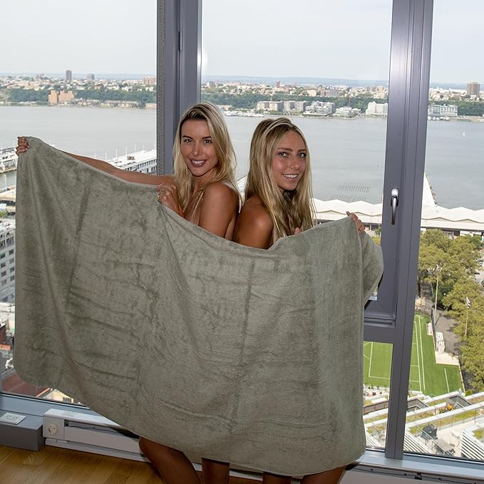 Mosobam Luxury Turkish Towels Bath Sheets 35X70 Seagrass Green Oversize 700 GSM Bamboo Viscose & Aegean Turkish Combed Cotton