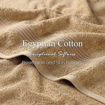 Superior Egyptian Cotton 4-Piece Bath Towel Set for Shower, Bath, Spa, Resort, Hotel, Soft Body Towels, Airbnb Essentials, Apartment, Dorm, Quick Dry, Absorbent, Bathroom Basics, Toast