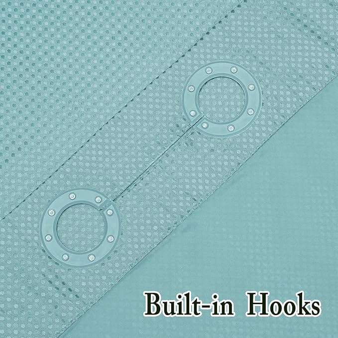 Gibelle Long Shower Curtain 72x80, Waffle Weave Bathroom Shower Curtain with Snap-in Fabric Liner Set, No Hooks Needed, Hotel Style with Mesh Top Window, Teal