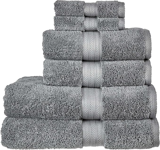 Christy Renaissance 6 Piece Towel Set | Ash Grey | 100% Egyptian Cotton | Luxuriously Soft and Super Absorbent | 675 GSM | 2 Bath Towels 2 Hand Towels 2 Face Cloths
