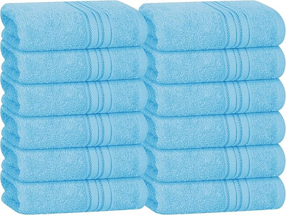 BOUTIQUO Ultra Soft Cotton Washcloths, Contains 12 Piece Face Cloths 12x12 inch, Ideal for Everyday use Face Towels, Compact & Lightweight Multi Purpose Washcloths - Sky Blue