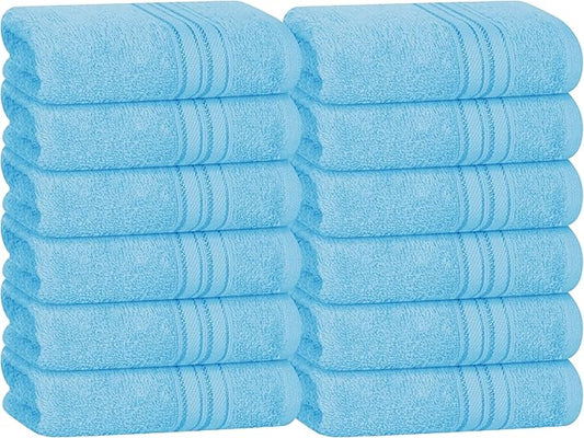 BOUTIQUO Ultra Soft Cotton Washcloths, Contains 12 Piece Face Cloths 12x12 inch, Ideal for Everyday use Face Towels, Compact & Lightweight Multi Purpose Washcloths - Sky Blue