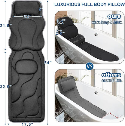 Luxury Full Body Bath Pillows for Tub-Extra Thick Bathtub Cushion with Lumbar Pillow for Neck and Back Support, Bath Accessories, Gift for Relaxing, Soaking, Spa