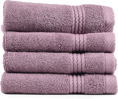 EastNBlue Lara 100% Turkish Cotton Washcloths 4 Pack, Extra Soft & Absorbent Wash Cloths for Face & Body (12" x 12"), Terry Cloth, Small Hand Towels for Bathroom, Damson (Purple)