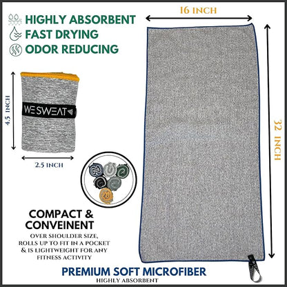 We Sweat’s Microfiber Gym Towels (6 Pack), Silver ION Odor-Free Soft and Absorbent, Sweat Towels for Gym, Travel, Hiking, Working Out, Camping, Sweat Towel (32" x 16")