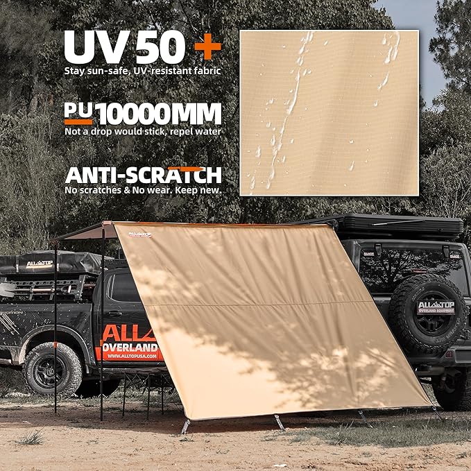 ALL-TOP Awning Wall Universal Multi-Side, 6.6ft x 8.5ft, Waterproof Ripstop UV-Resistant Awning Extension for Extra Privacy & Shade