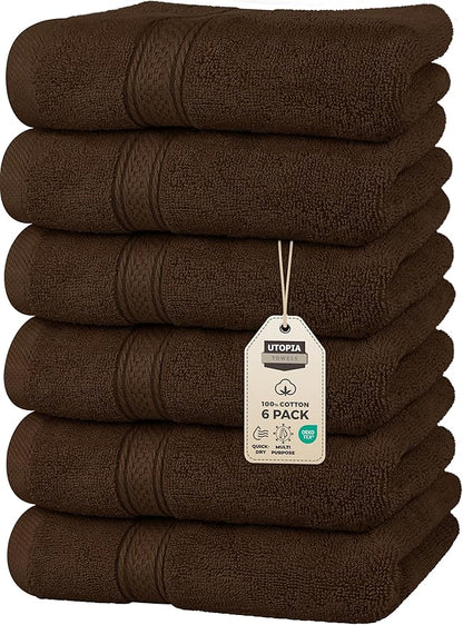 Utopia Towels 6 Pack Premium Hand Towels Set, 16 by 28 inches, 100% Ring Spun Cotton, Ultra Soft and Highly Absorbent 600GSM Towels for Bathroom, Gym, Shower, Hotel, and Spa, Dark Brown