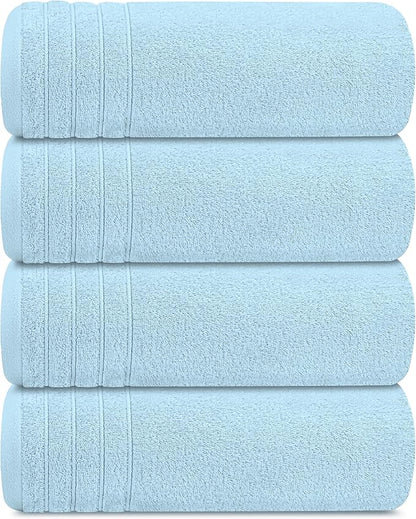 Tens Towels Pack of 4 Extra Large Bath Towels 30 x 60 Inches, 100% Cotton, Larger & Lighter Weight, Quicker to Dry, Super Soft and Absorbent, Perfect for Bathroom, Sky Blue