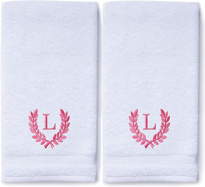 Decorative and Monogrammed Hand Towels for Bathroom Kitchen Makeup | Personalized Gift for Wedding-Bridal | Roman Font Custom Luxury Turkish Towel | Spa Collection, Oversized, 16 X 30 Inch, Set of 2