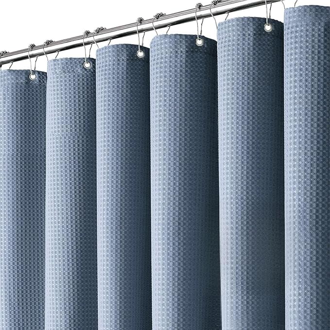 Inhousolu Fabric Shower Curtain Waffle Weave, Moonlight Blue 230 GSM Heavy Duty, Weighted Hem, 14 Metal Hooks, Water Repellent, Machine Washable, Hotel Spa Luxury Bath Curtain Set, 72 x 72 Inch
