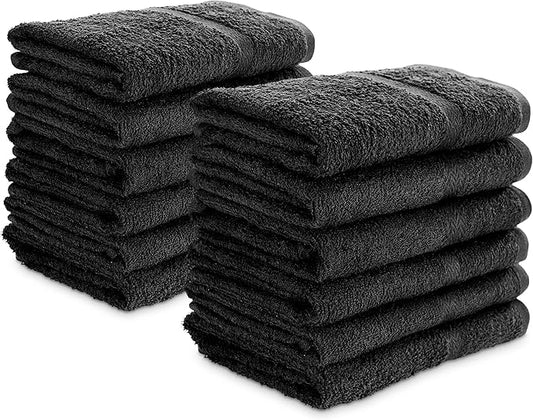 SIMPLI-MAGIC 79178 Cotton Hand Towels, 16"x27", Black, Not Bleach Proof, 12 Count