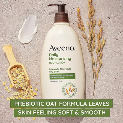 Aveeno Daily Moisturizing Lotion & Wash Regimen Pack, Nourishing Daily Moisturizing Body Lotion for Dry Skin, 18 oz, & Hydrating Body Wash with Soothing Prebiotic Oat, 18 oz, 2 Items