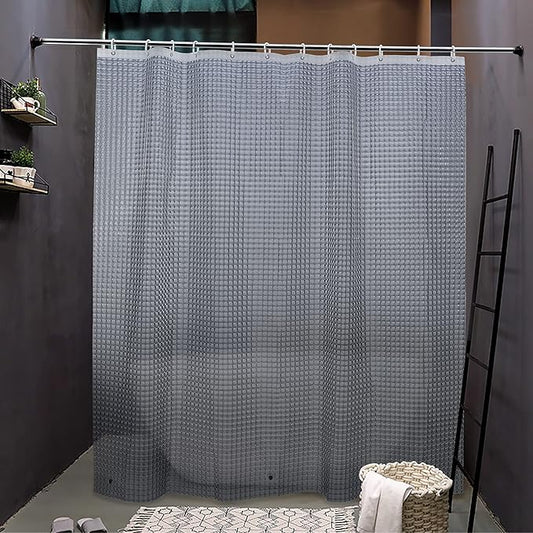 NTBAY EVA Semi-Transparent Clear Shower Curtain with Gray Checkered, Waterproof Liner with 3 Magnets for Bathroom, 72x72 Inches