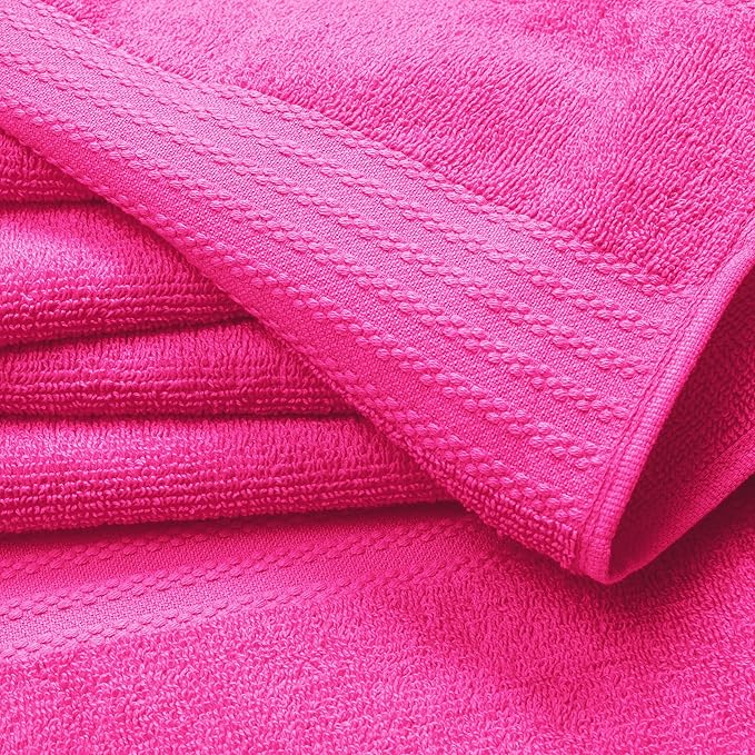 GLAMBURG Ultra Soft 12-Piece Washcloths Set 13x13-100% Ringspun Cotton - Durable & Highly Absorbent Face Towels - Ideal for use in Bathroom, Kitchen, Gym, Spa & General Cleaning - Hot Pink