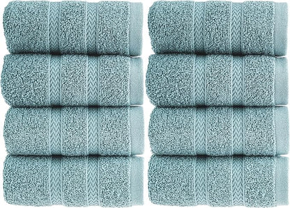 HALLEY Turkish 8 Pack Premium Washcloths (8 Pieces) 650 GSM Highly Absorbent Super Soft 100% Cotton - 8 Washcloths (Turquoise)