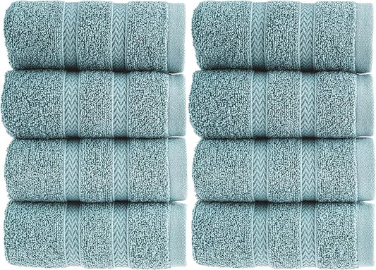 HALLEY Turkish 8 Pack Premium Washcloths (8 Pieces) 650 GSM Highly Absorbent Super Soft 100% Cotton - 8 Washcloths (Turquoise)